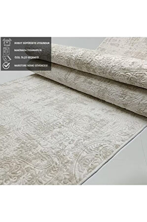 Dinarsu Nevra Asos Krem Kaymaz Taban Kesme Halı Yolluk