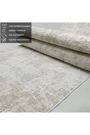 Dinarsu Nevra Asos Krem Kaymaz Taban Kesme Halı Yolluk