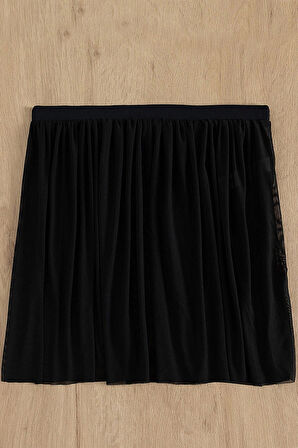 Dodes Kadın Siyah Tül Beli Lastikli Etek Görünümlü Pareo