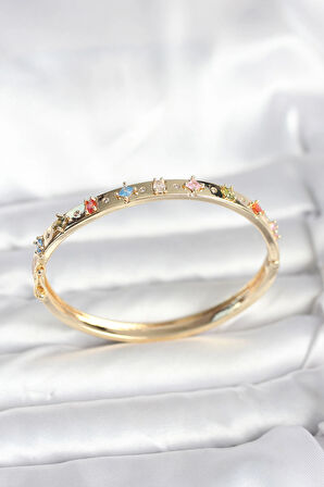 Dodes Dodes Pirinç Gold Renk Zirkon Taşlı Kelepçe Bileklik TG27BB8087