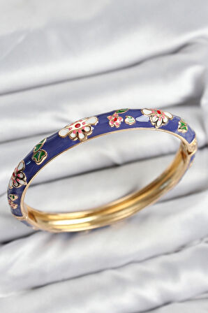 Dodes Dodes Mineli Pirinç Mor Çiçek Motifli Gold Kadın Kelepçe TG27BB7620