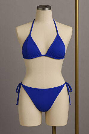 Dodes Kadın Mavi Yandan Ve Boyundan Bağlamalı Bikini Mayo Takımı