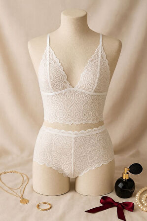 Dodes Kadın Beyaz Dantel Bralet Şort Takımı – Romantik Ve Zarif İç Giyim