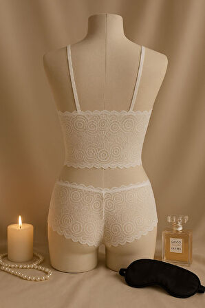 Dodes Kadın Beyaz Dantel Bralet Şort Takımı – Romantik Ve Zarif İç Giyim