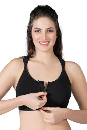 Dodes Siyah Mı Emay 184 B Önden Fermuarlı Sporcu Penye Sütyen