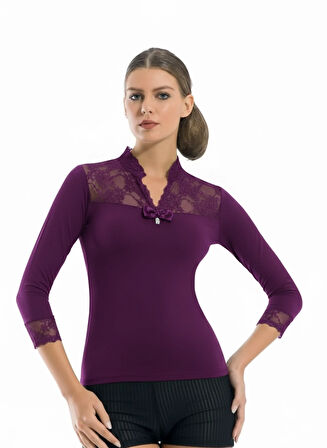 Dodes Geniş Dantelli Patlı Uzun Kollu Elestan Bluz  2176