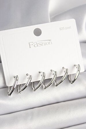 Dodes Dodes 925 Ayar Gümüş Çivi Pirinç Gümüş Renk Üçgen Model Kadın Küpe Seti TG27BKP10414