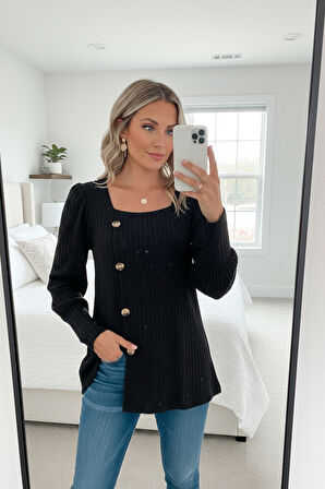 Dodes Kadın Uzun Kollu Düğmeli Mevsimlik Bluz – Yumuşak Dokulu, Esnek Ve Sıcak Tutan Kumaş