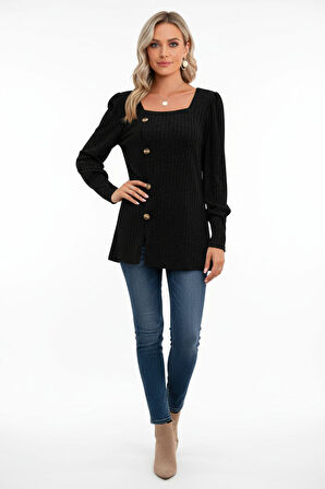 Dodes Kadın Uzun Kollu Düğmeli Mevsimlik Bluz – Yumuşak Dokulu, Esnek Ve Sıcak Tutan Kumaş