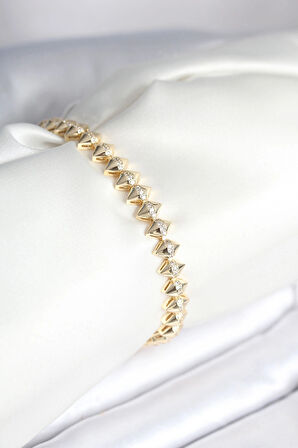 Dodes Dodes Pirinç Gold Renk Zirkon Taşlı Baklava Model Kadın Bileklik TG27BB8024