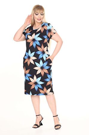 Yazlık Çift Cepli Kısa Kol Esnek Büyük Beden Elbise 1E-2663