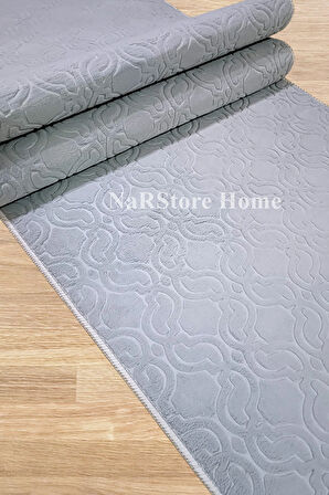 Elit Embos Gri Kabartmalı Kaymaz Taban Yıkanabilir Kesme Yolluk Halı