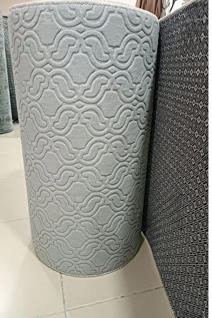 Elit Embos Gri Kabartmalı Kaymaz Taban Yıkanabilir Kesme Yolluk Halı