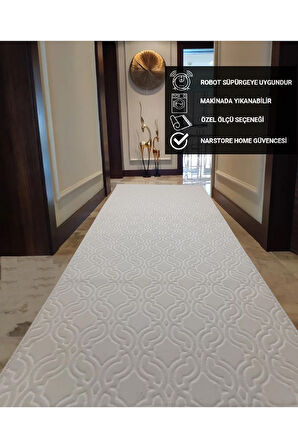Elit Embos Krem Kabartmalı Kaymaz Taban Yıkanabilir Kesme Yolluk Halı