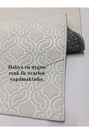 Elit Embos Krem Kabartmalı Kaymaz Taban Yıkanabilir Kesme Yolluk Halı