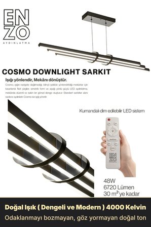Cosmo Silver 4000K Lineer LED Sarkıt Avize – Kumandalı Dim Edilebilir – Aşağı Işık