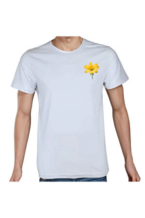 Flower T-shirt %100 Pamuklu Beyaz Penye Basic Erkek Tişört