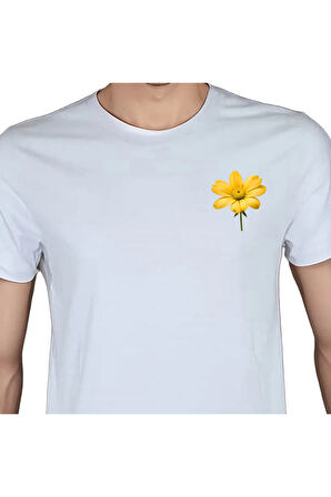 Flower T-shirt %100 Pamuklu Beyaz Penye Basic Erkek Tişört