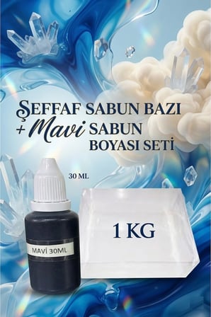 1 KG Şeffaf Sabun Bazı + 30 ML Mavi Sabun Boyası Şeffaf Görünümlü Sabun Kiti