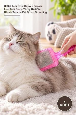 1 Adet Kedi Tüy Toplayıcı Fırça – Şeffaf Telli Evcil Hayvan Fırçası İnce Telli Geniş Yüzey Kedi Ve Köpek Tarama Pet Brush Grooming