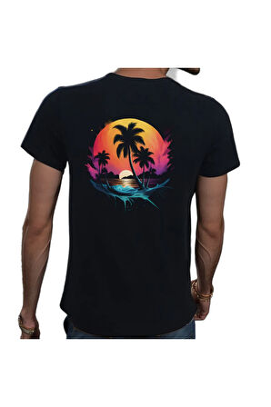 Hawaii T-shirt %100 Pamuklu Siyah Penye Basic Erkek Tişört