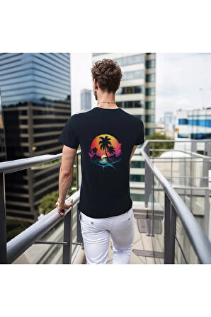 Hawaii T-shirt %100 Pamuklu Siyah Penye Basic Erkek Tişört