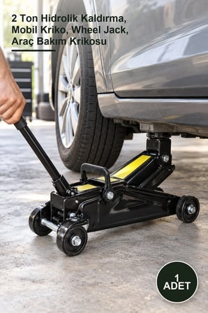 1 Adet Arabalı Tekerli Timsah Kriko – 2 Ton Hidrolik Kaldırma, Mobil Kriko, Wheel Jack, Araç Bakım Krikosu