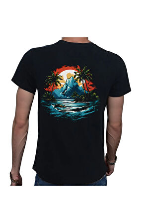 Island T-shirt %100 Pamuklu Siyah Penye Basic Erkek Tişört