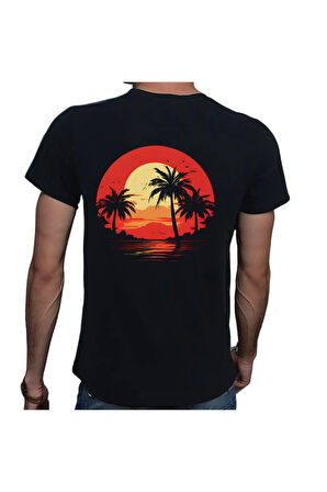 Island T-shirt %100 Pamuklu Siyah Penye Basic Erkek Tişört