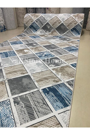 Elit Mavi Gri Kahve Kaymaz Taban Yıkanabilir Kesme Yolluk Salon Mutfak Oturma Odası Halı