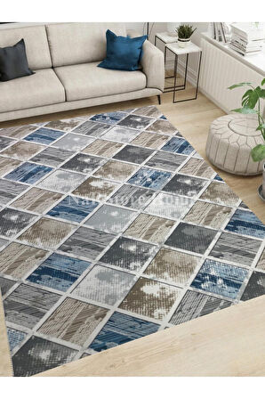 Elit Mavi Gri Kahve Kaymaz Taban Yıkanabilir Kesme Yolluk Salon Mutfak Oturma Odası Halı