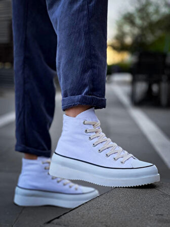 Tb-cx-3 Terzi Bey Uzun Beyaz Keten Beyaz Yüksek Taban Spor Ayakkabı