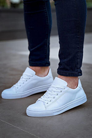 Beyaz Cilt Yüksek Taban Bağcıklı Günlük Erkek Ayakkabısı