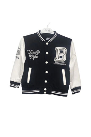 GLRB Deros Siyah 2İp Varsıty Style Baskılı Unisex Çocuk Kolej Ceket 1007172-S