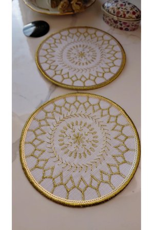 GOLD Pul ve Nakış İşlemeli Linen Keten Kokteyl Sunum Peçetesi 2’li |Otantik Mandala Serisi Aria- Tek Pul