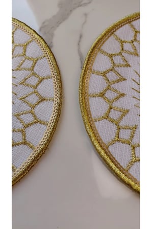 GOLD Pul ve Nakış İşlemeli Linen Keten Kokteyl Sunum Peçetesi 2’li |Otantik Mandala Serisi Aria- Tek Pul