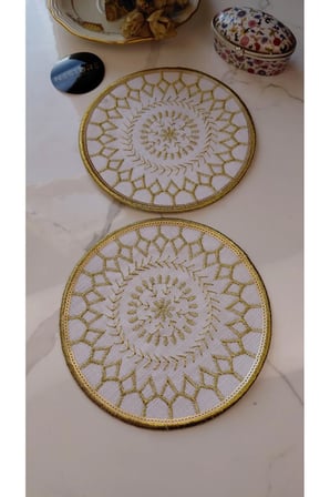 GOLD Pul ve Nakış İşlemeli Linen Keten Kokteyl Sunum Peçetesi 2’li |Otantik Mandala Serisi Aria- Tek Pul