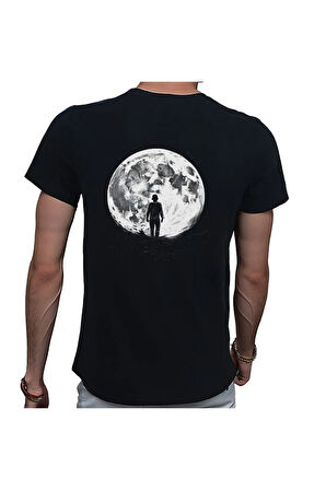 To The Moon And Back T-shirt %100 Pamuklu Siyah Penye Basic Erkek Tişört