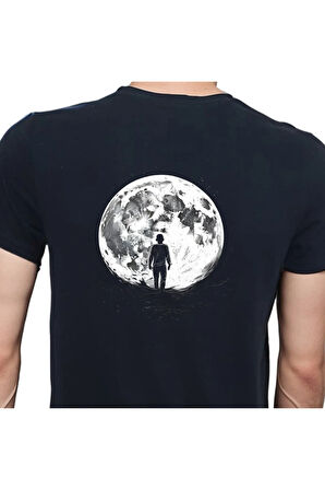 To The Moon And Back T-shirt %100 Pamuklu Siyah Penye Basic Erkek Tişört