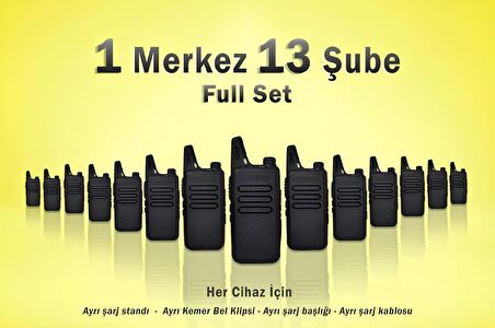 Çaycı Telsizi 1 Merkez 13 Şube Kulaklık Hediyeli Full Set