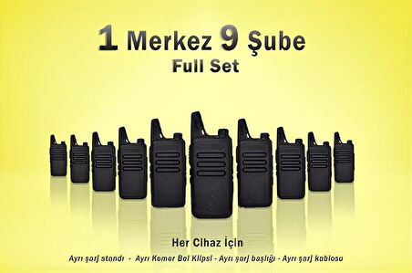 Çaycı Telsizi 1 Merkez 9 Şube Kulaklık Hediyeli Full Set