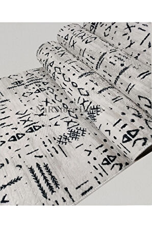 Dinarsu İskandinav Kabartmalı Krem Kaymaz Taban Yıkanabilir Kesme Yolluk Halı