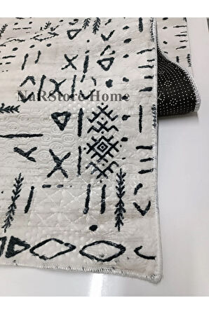 Dinarsu İskandinav Kabartmalı Krem Kaymaz Taban Yıkanabilir Kesme Yolluk Halı