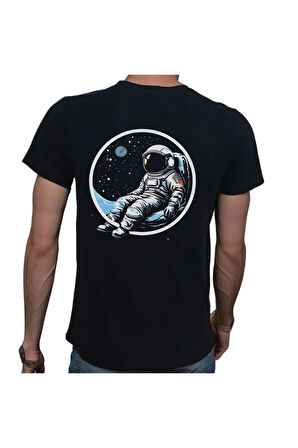 Man On The Moon T-shirt %100 Pamuklu Siyah Penye Basic Erkek Tişört