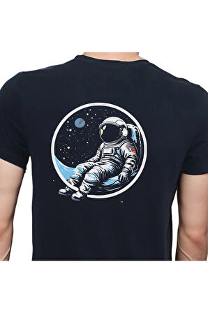 Man On The Moon T-shirt %100 Pamuklu Siyah Penye Basic Erkek Tişört