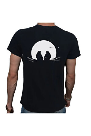 Man On The Moon T-shirt %100 Pamuklu Siyah Penye Basic Erkek Tişört