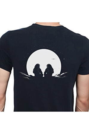 Man On The Moon T-shirt %100 Pamuklu Siyah Penye Basic Erkek Tişört