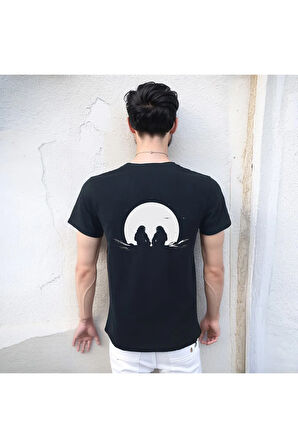 Man On The Moon T-shirt %100 Pamuklu Siyah Penye Basic Erkek Tişört