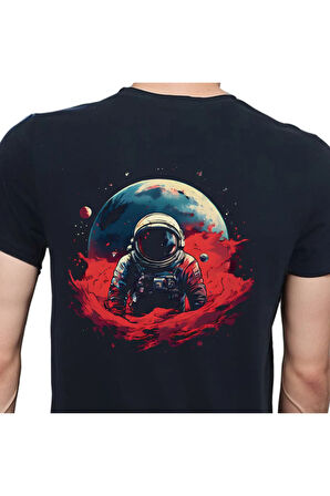 Man On The Moon T-shirt %100 Pamuklu Siyah Penye Basic Erkek Tişört