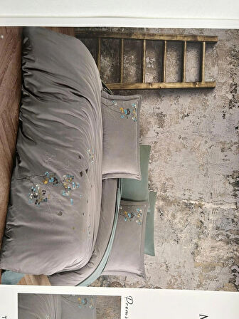 Maribor Collection Marley - %100 Pamuk Saten Nakışlı Nevresim Takımı - Gri